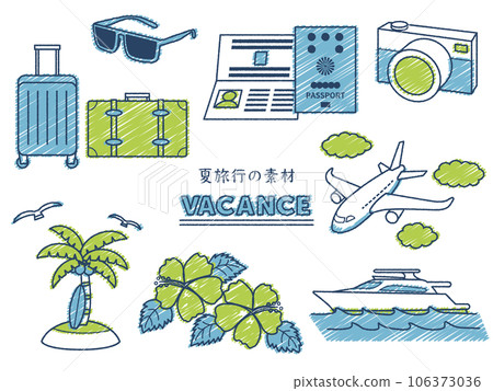 Handwritten style summer travel illustration set 106373036