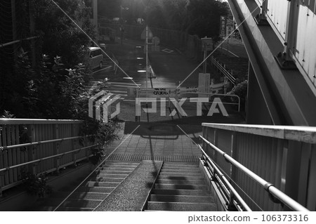 Pedestrian bridge stairs in the morning sun 106373316