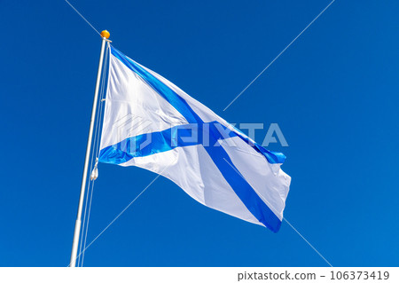 Ensign of the Russian Navy is under blue sky Ensign of the Russian Navy is under blue sky 106373419
