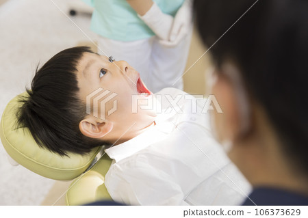 A child who is enthusiastic about opening his mouth at the dentist Dental examination treatment A child who is enthusiastic about opening his mouth at the dentist Dental examination treatment 106373629