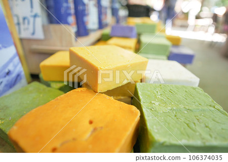 colorful natural soap bar in a bowl colorful natural soap bar in a bowl 106374035