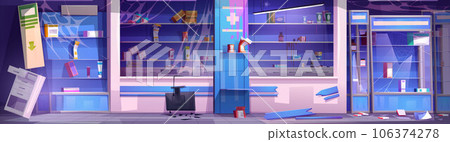Broken and abandoned pharmacy from inside Broken and abandoned pharmacy from inside 106374278