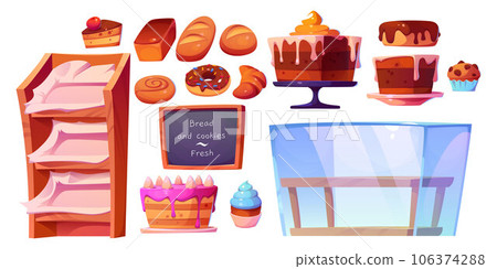 Bakery shop interior cartoon elements 106374288