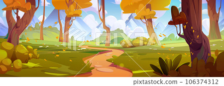 Path in autumn forest vector landscape background 106374312