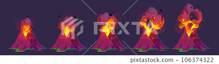 Volcano with lava eruption animation illustration Volcano with lava eruption animation illustration 106374322