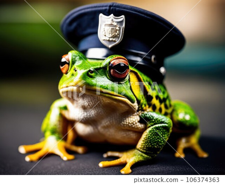 AI illustration of a cheerful frog. 106374363
