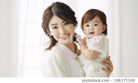Asian woman holding a baby, mom, housewife, parent and child 106375109
