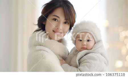 亞洲婦女、母親、家庭主婦、父母和抱著嬰兒的孩子 106375110