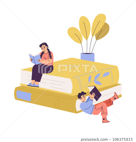 Children with Books Reading Interested with Story Vector Illustration 106375815