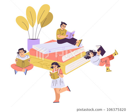 Children with Books Reading Interested with Story Vector Illustration 106375820