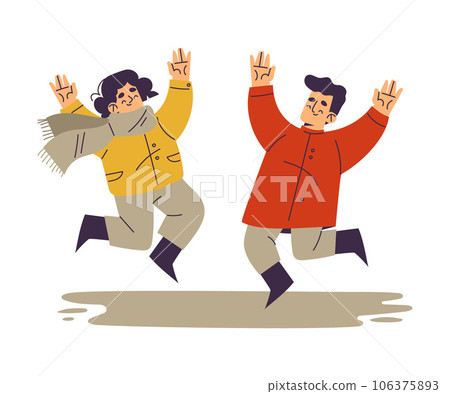 Little Girl and Boy in Fall Season Jump in Puddle Enjoy Outdoor Activity Vector Illustration Little Girl and Boy in Fall Season Jump in Puddle Enjoy Outdoor Activity Vector Illustration 106375893