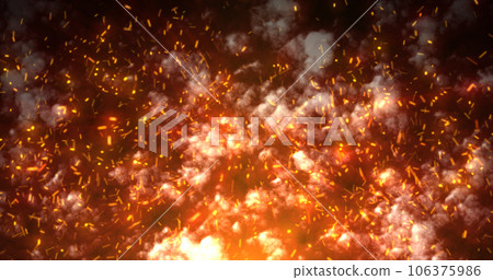Abstract orange glowing smoke from campfire and flying bright sparks background 106375986