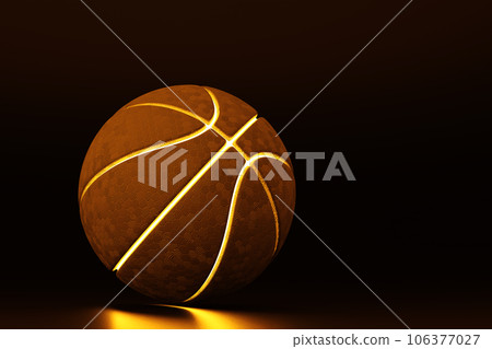 Dark orange basketball ball with neon lines on dark background 106377027