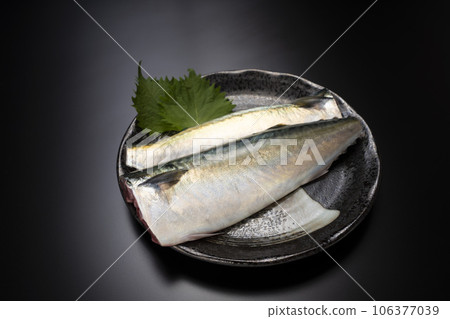 Two slices of fresh domestically landed mackerel 106377039