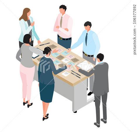 Isometric_people brainstorming using sticky notes 106377892