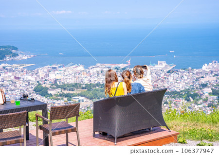 Tengu Terrace Tourists overlooking the nostalgic city of Otaru Tenguyama Ropeway 106377947
