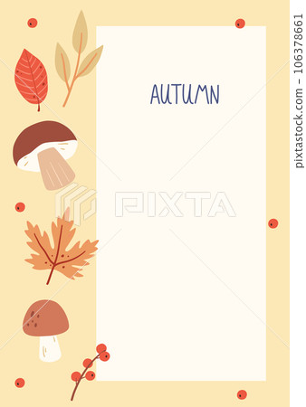 Childish vertical frame template with floral and forest elements. Suitable for social media posts. Vector autumn background. Suitable for social media posts, kids design. 106378661
