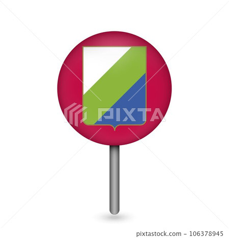 Map pointer with Abruzzo Flag. Region of Italy. Vector illustration. Map pointer with Abruzzo Flag. Region of Italy. Vector illustration. 106378945