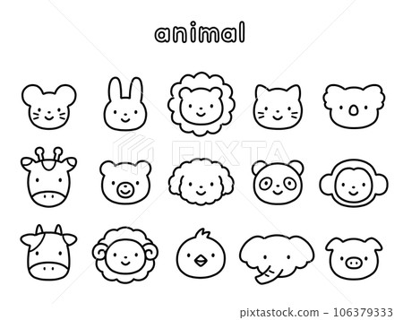 可愛的手繪動物插圖集單色 106379333