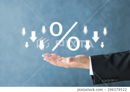 businessman and percent sign and down arrow 106379522
