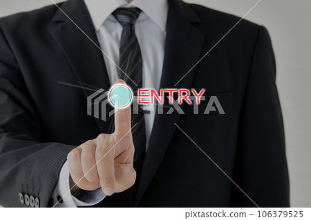 Businessman pressing the entry button 106379525