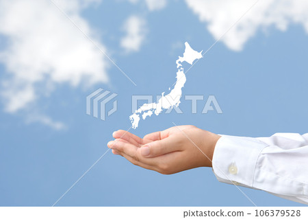 Japan map and child's hand Japan map and child's hand 106379528
