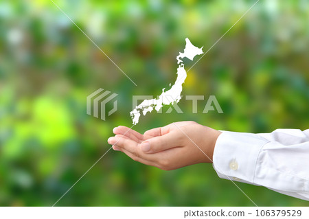 Japan map and child's hand Japan map and child's hand 106379529