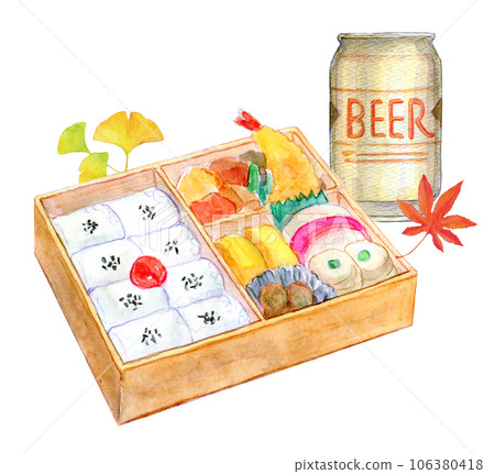 Watercolor illustration Autumn excursion bento Makunouchi bento Autumn image 106380418