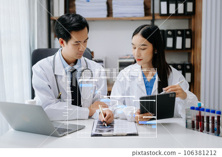 Project manager working and update tasks with Gantt chart scheduling diagram at hospital .success smart medical doctor working with smart medical doctor as concept.. 106381212