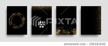 Set of golden glitter textures isolated on black background. Abstract glitter golden confetti. 106381640