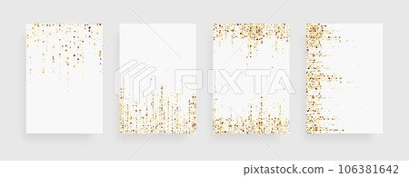 Set of golden glitter textures isolated on white background. Confetti particles sparkle. 106381642