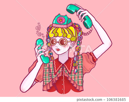 Girl on the phone pink background 106381685