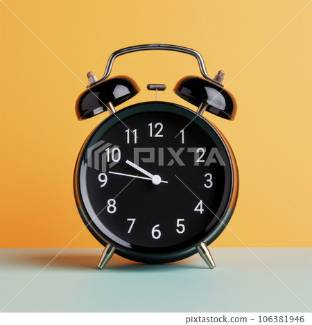 Black alarm clock on a bright background Black alarm clock on a bright background 106381946