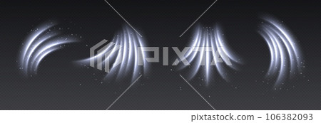 Cold wind with snow, air flow effect, winter freezing swirls, glowing light trails. 106382093