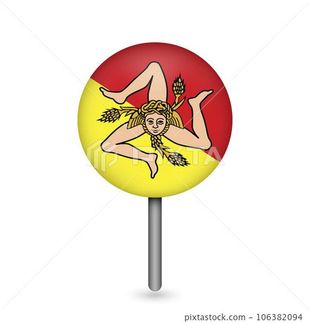 Map pointer with Sicily Flag. Region of Italy. Vector illustration. 106382094