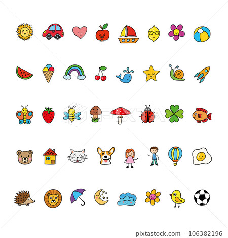 Collection of 40 charming hand-drawn vector images featuring diverse and lively kids, capturing their playful essence. 106382196