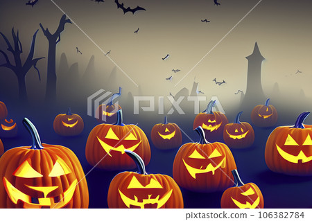 Halloween. 2023. Happy Halloween. Pumpkins in the cemetery. Halloween background. Night clouds and pumpkins. Pumpkins. Full moon, witches cauldron, spider web and flying bat. October. 31. Illustration Halloween. 2023. Happy Halloween. Pumpkins in the cemetery. Halloween background. Night clouds and pumpkins. Pumpkins. Full moon, witches cauldron, spider web and flying bat. October. 31. Illustration 106382784
