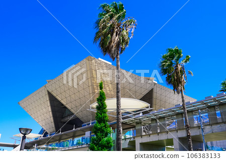 棕櫚樹環繞的東京國際展示場會議大樓(東京江東區) 棕櫚樹環繞的東京國際展示場會議大樓(東京江東區) 106383133