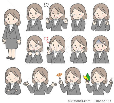 Young woman's facial expression set (diagonal orientation, suit) Young woman's facial expression set (diagonal orientation, suit) 106383483