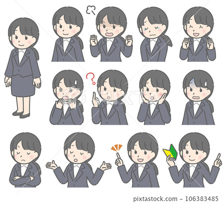 Young woman's facial expression set (diagonal orientation, suit) Young woman's facial expression set (diagonal orientation, suit) 106383485