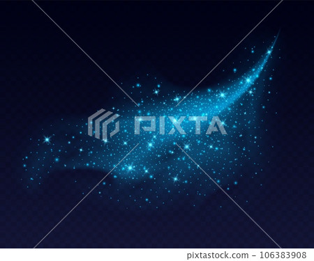 Blue dust cloud with sparkles isolated on dark background. 106383908