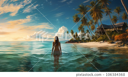 maldives woman at the bungalow. maldives woman at the bungalow. 106384368