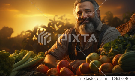 happy farmer harvested happy farmer harvested 106384462