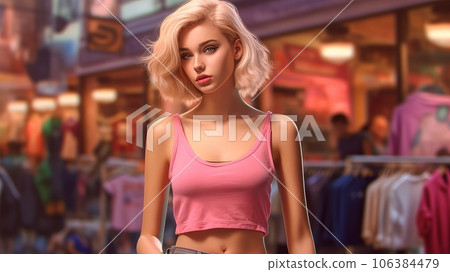 blonde in pink on shopping blonde in pink on shopping 106384479