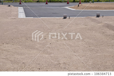 New residential area where paving work has been completed 106384713