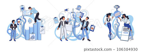 Team solving complex problems. Teamwork vector illustration metaphor. Finding new ideas Problem solving Teamwork search for solutions Stages of business implementation, startup, problem solving 106384930