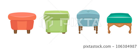 Pouf and Upholstered Ottoman with Wooden Legs Vector Set 106384987