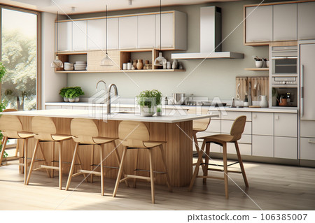 The home kitchen is designed with modern functionality and practicality in mind. Healthy and happy home cooking "AI generated image" 106385007