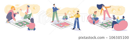 Game together. Family fun. Friendship time. Vector illustration. People playing games together create joyful and vibrant atmosphere The friendship forged through shared gaming experiences truly 106385100