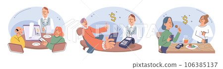 Cashless payment. Vector illustration. The simplicity and speed of contactless payments make them popular among busy consumers Wireless payment systems utilize encryption technology to ensure secure Cashless payment. Vector illustration. The simplicity and speed of contactless payments make them popular among busy consumers Wireless payment systems utilize encryption technology to ensure secure 106385137
